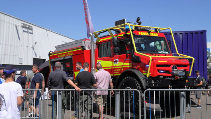 Ein neues Einsatzfahrzeug für die Feuerwehr Stuttgart (Baden-Württemberg) war auf dem Freigelände der Interschutz ausgestellt.