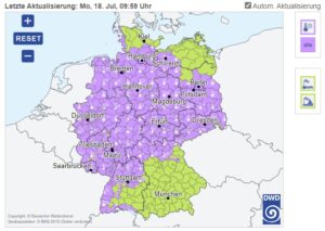 18. Juli 2022: Aktuelle Hitzewarnungen des DWD für Deutschland © DWD