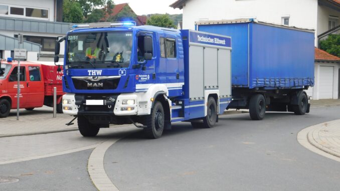 Das THW war mit Personal, Fahrzeugen und Geräten aus mehreren Ortsverbänden in Heiligenmoschel.