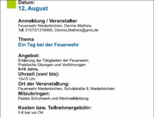 Sommerferienprogramm 2023 - Ein Tag bei der Feuerwehr