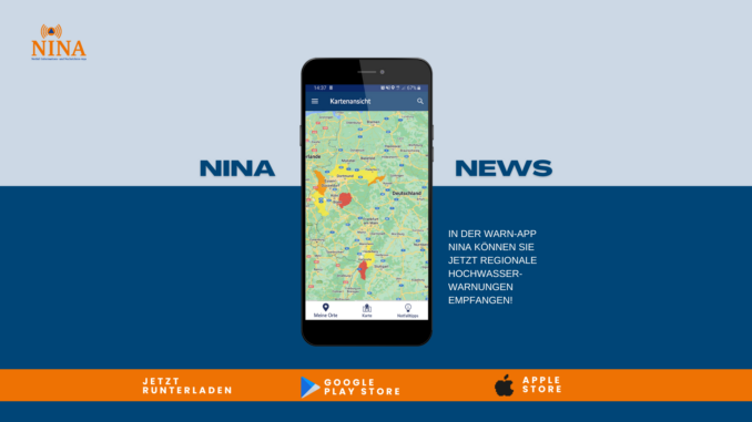 In der Warn-App NINA können jetzt regionale Hochwasser-Warnungen empfangen werden. Bild: BBK.